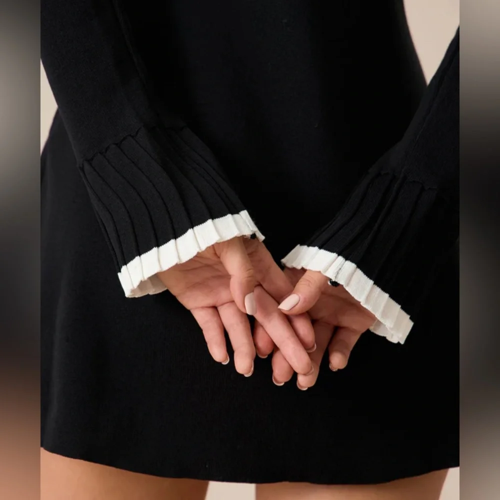 NWT RIHOAS Black Contrasting Long Sleeve Sweater Mini Dress - Picture 3 of 9